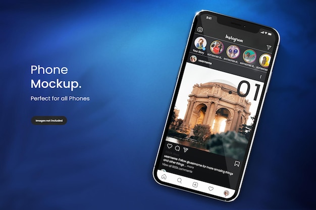 Modello di mockup di instagram sul mockup del telefono