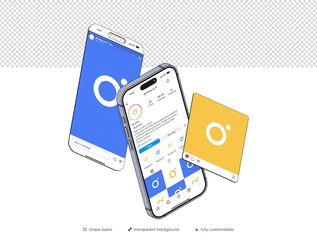 Instagram mockup with iPhone 15 Pro on transparent background