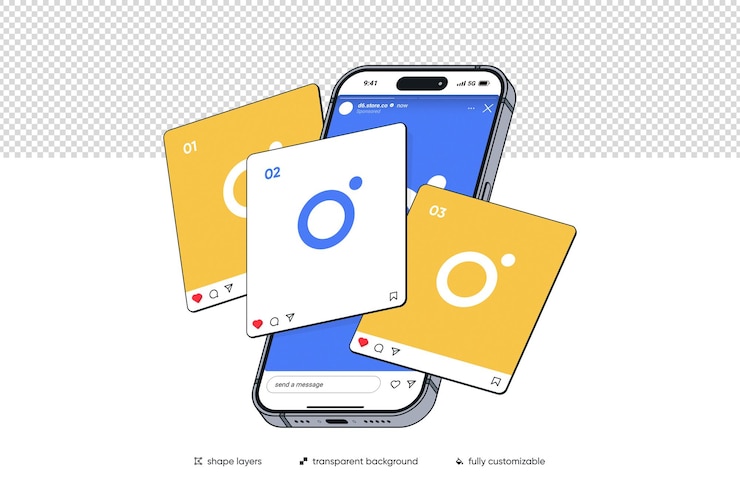 PSD 투명한 배경에 iphone 15 pro를 가진 인스타그램 모