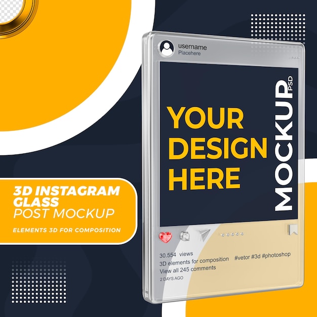 PSD instagram na renderowaniu formatu szklanego postu