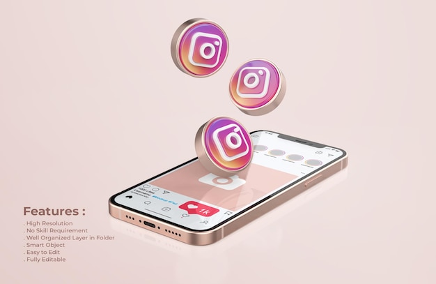 ローズゴールド携帯電話モックアップのinstagram