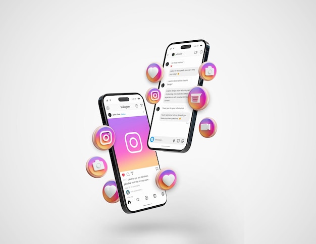 Instagram op zwart mobiel telefoonmodel met 3D-pictogrammen
