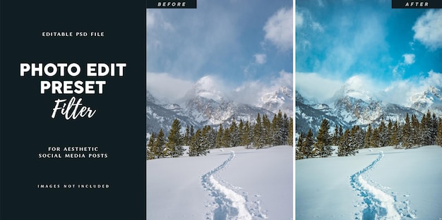 PSD instagram photo edit filter preset for landscape and travel photographer