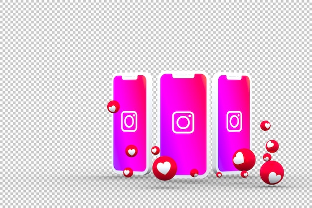 PSD instagram-pictogram op scherm smartphone of mobiel en instagram reacties houden van 3d render