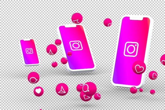 PSD instagram-pictogram op smartphoneschermen met emoji's