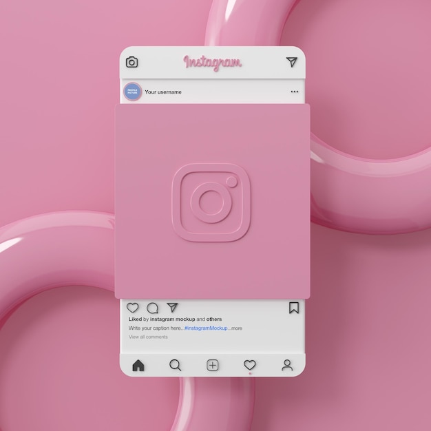 Instagramピンクの背景ソーシャルメディアモックアップインターフェース3Dレンダリング