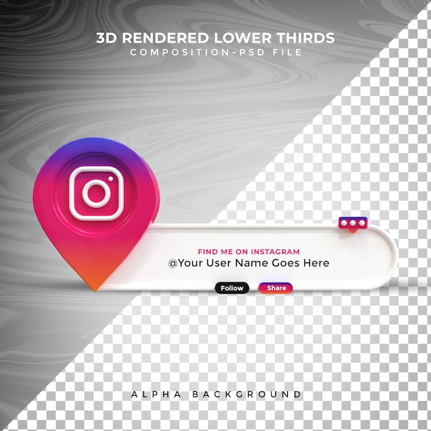 Instagram Połącz Nas W Mediach Społecznościowych Odznaka Ikony Renderowania Dolnego Trzeciego Projektu 3d