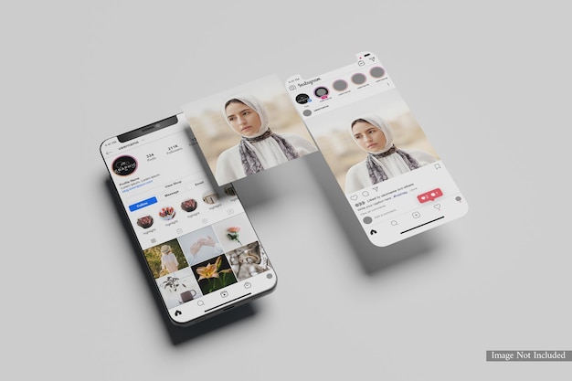 Instagramの投稿とスマートフォンのモックアップ