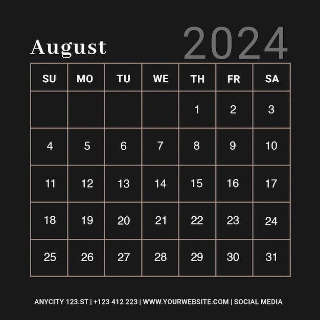 PSD instagram post agosto calendario scrivania 2024 modello e annuale wall planner calendario psd design