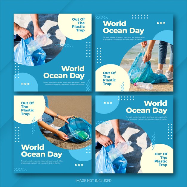 Instagram post bundle world oceans day template