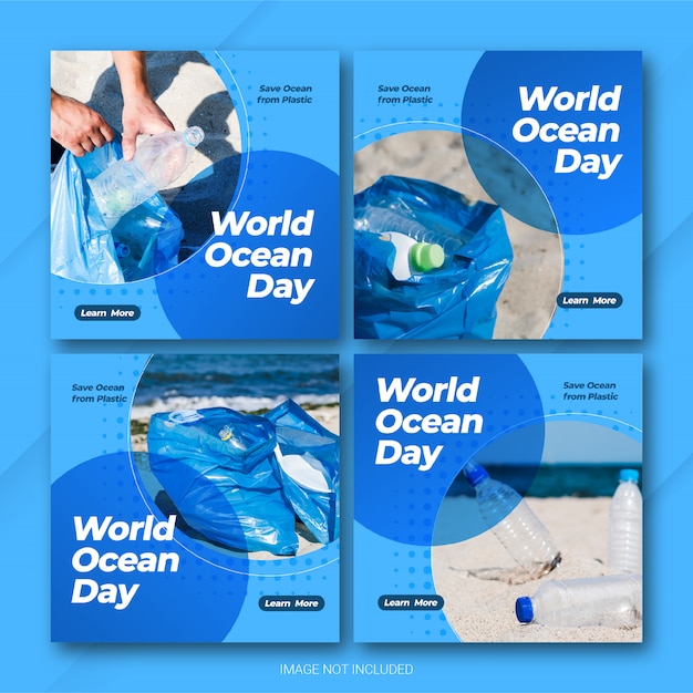 Instagram post bundle world oceans day template