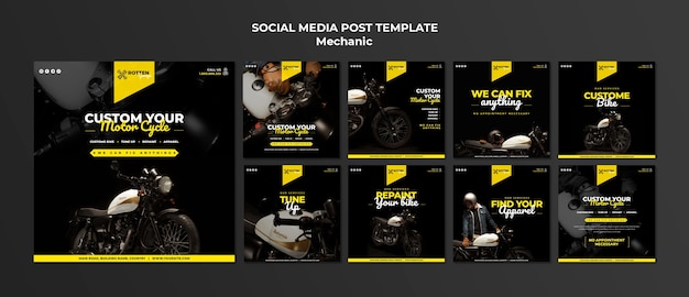 PSD collezione di post instagram per officina riparazioni moto