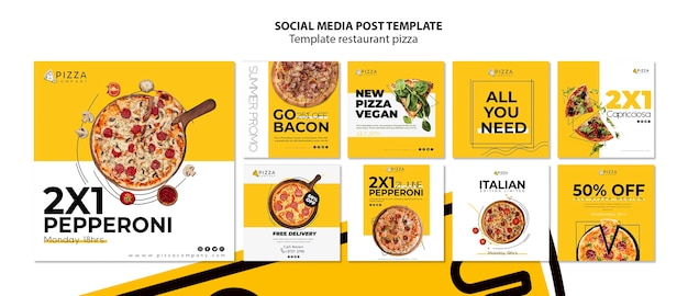 PSD collezione di post instagram per pizzeria