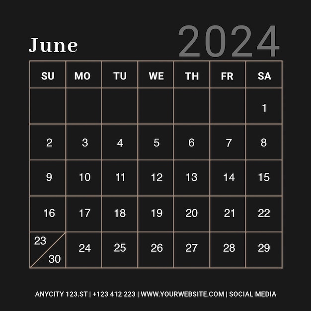PSD instagram post czerwiec kalendarz biurko 2024 szablon i roczny planator ściany kalendarz projekt psd