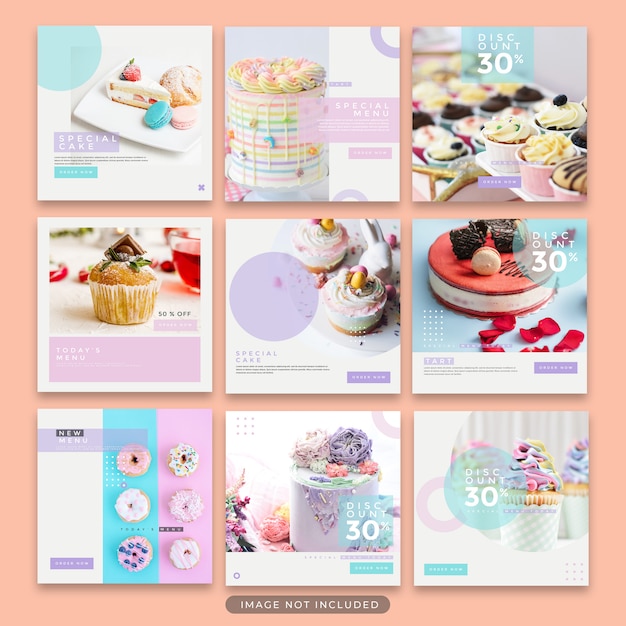 InstagramのポストデザートとケーキテンプレートコレクションプレミアムPsd