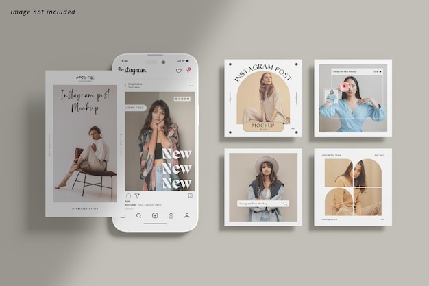 PSD instagram-post en verhaal met smartphone-mockup