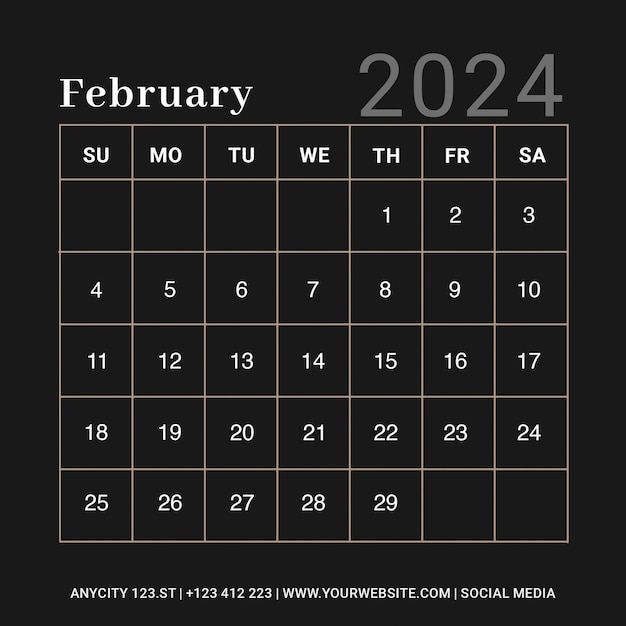 PSD instagram post febbraio calendario scrivania 2024 modello e annuale wall planner calendario psd design