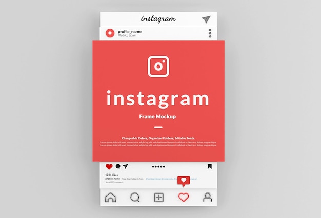 Instagramのポストフレームインターフェースのモックアップ