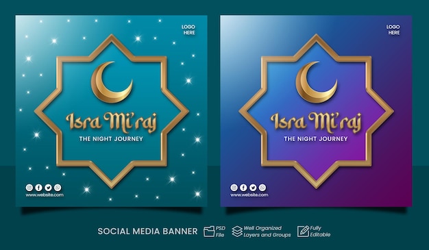 Instagram post isra miraj, social media post islamic set design editable 2