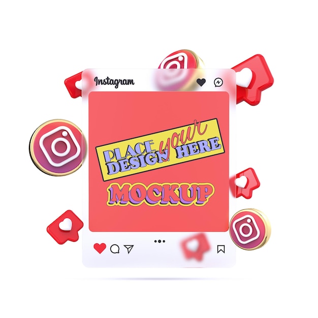 PSD instagram post mockup interfaccia renderizzata 3d isolata