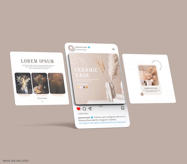 instagram post mockup 3d rendered interface