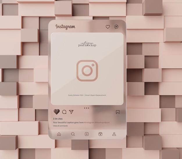 PSD instagram 게시물 모형 3d 렌더링된 장면