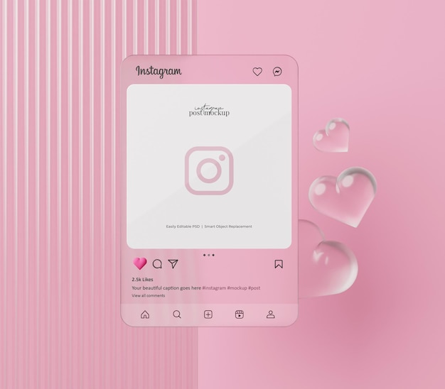 Instagram post mockup 3d scena renderizzata