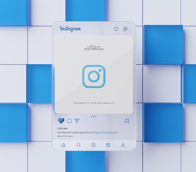 PSD instagram 게시물 모형 3d 렌더링된 장면