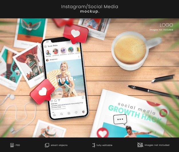 ブックモックアップを使用したスマートフォンでのinstagram投稿モックアップ