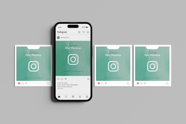 instagram post mockup on smartphone