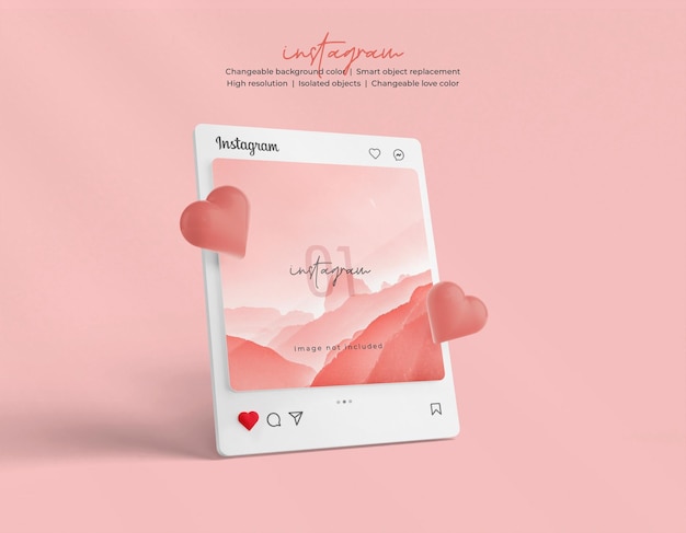 Mockup post instagram con emoji cuore 3d isolato