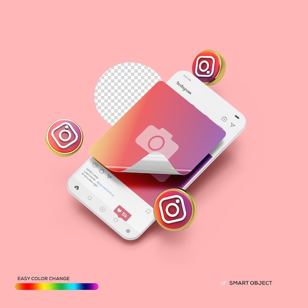 Макет поста в instagram с изолированным 3d logo