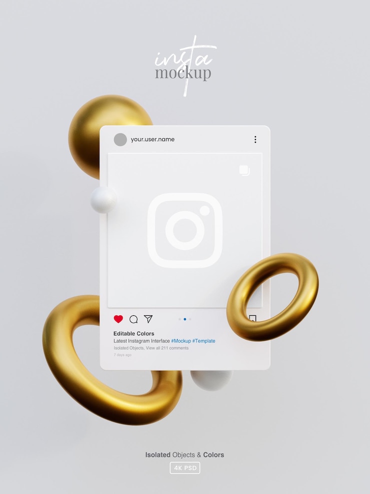 PSD макет поста в instagram с изолированным шаблоном интерфейса 3d