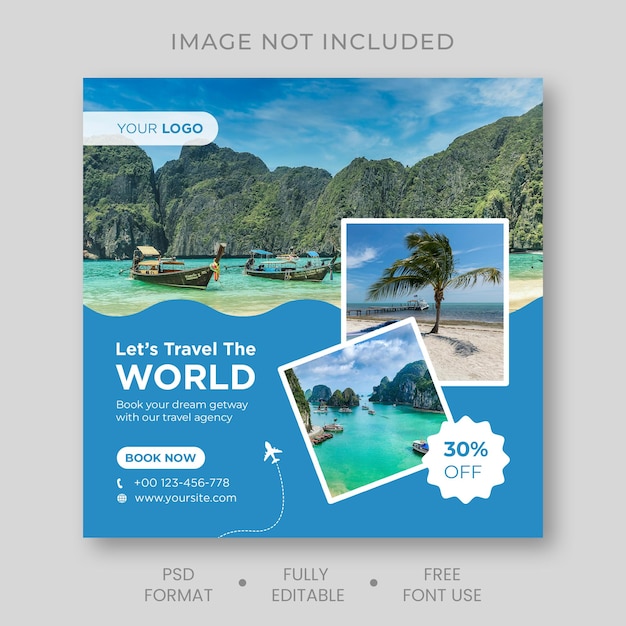 PSD instagram-post of social media-postsjabloon voor reizen en toerisme