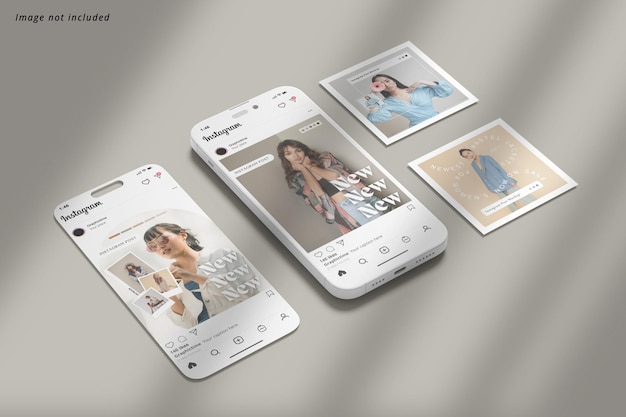 PSD instagram post and screen with smartphone mockup