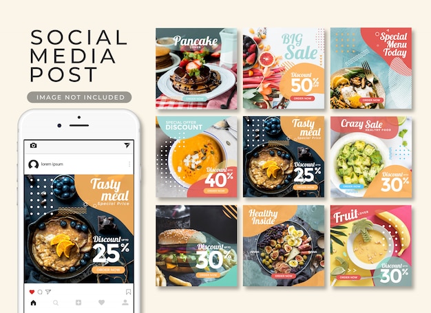 PSD post di instagram o banner quadrato, collezione di modelli di fast food