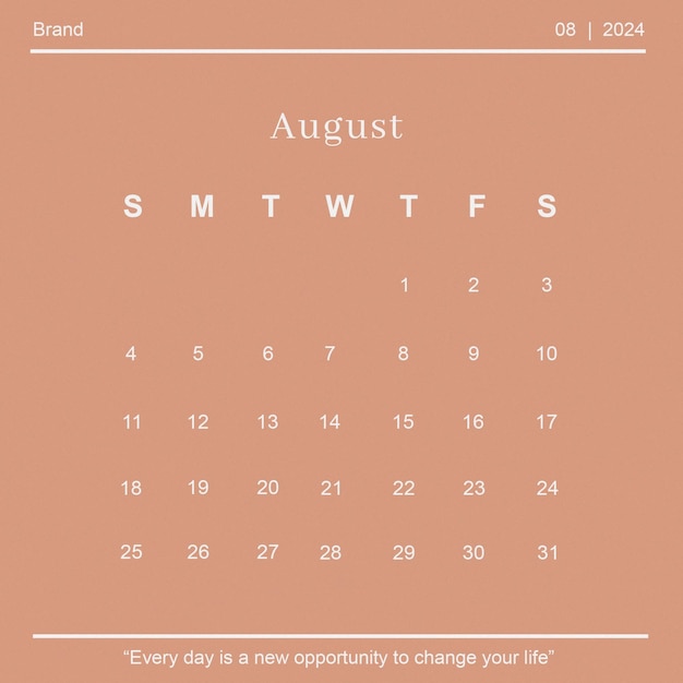 PSD instagram post square kalendarz sierpień 2024 projekt szablonu psd i roczny kalendarz planera.