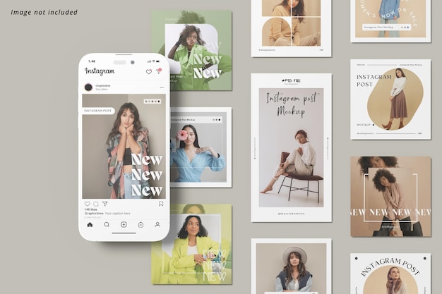 PSD post e storia su instagram con un modello di smartphone
