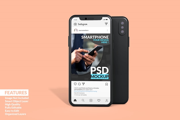 Instagram post template on phone mockup Premium 