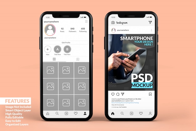 PSD modello di post di instagram su modelli di smartphone premium