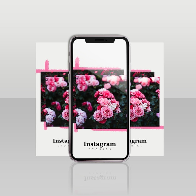 Modello di instagram post con smartphone e concetto floreale