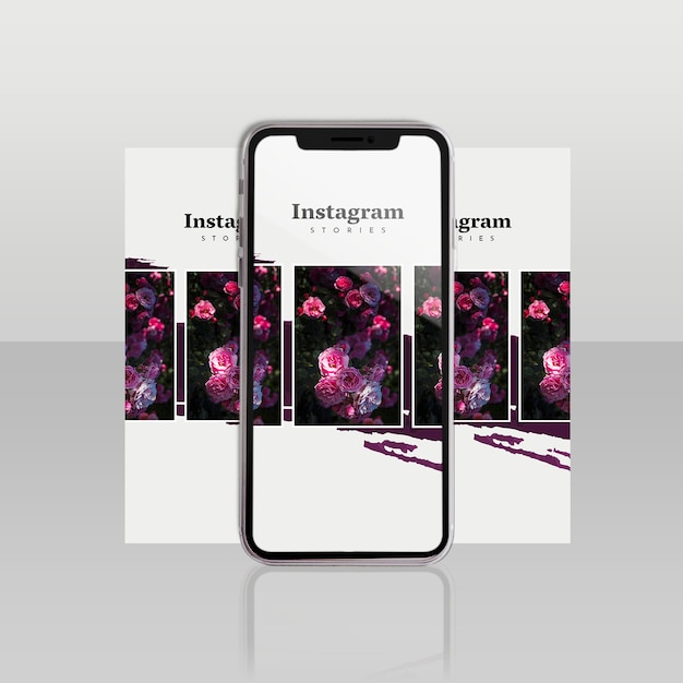 Instagram post template with smartphone and floral concept