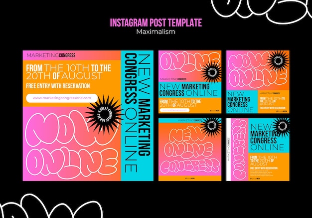 PSD instagram postcollectie in maximalistische stijl