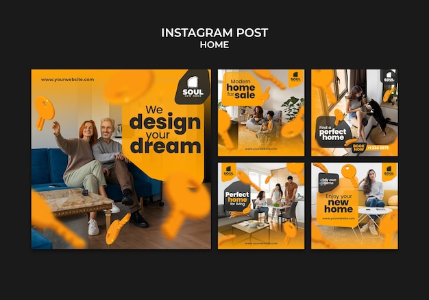 PSD instagram postcollectie voor onroerend goed nieuw huis