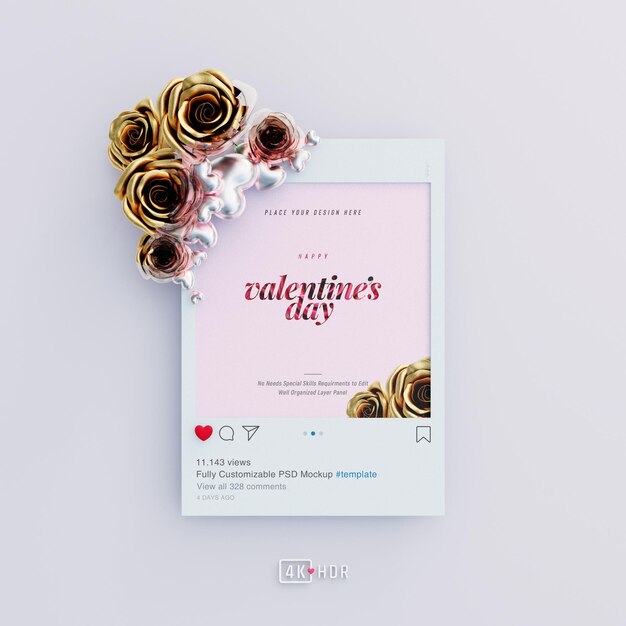 Instagram-postmodel met valentijnsvibes versierd met schattige rozen en liefdesharten