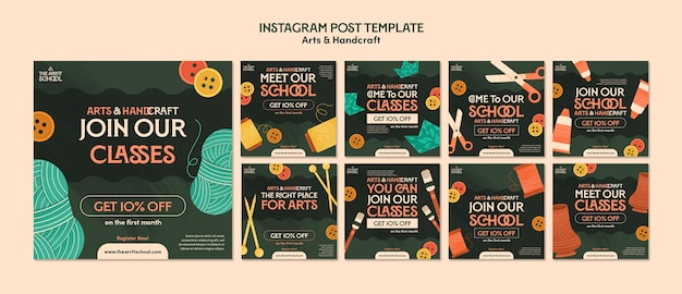 PSD instagram posts collection for arts and crafts classes