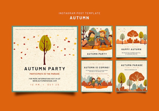 PSD instagram posts collection for autumn celebration