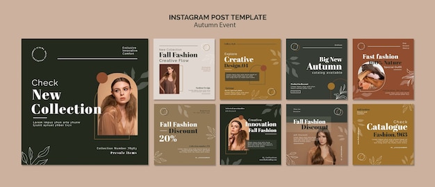 PSD collezione di post di instagram per la moda autunnale