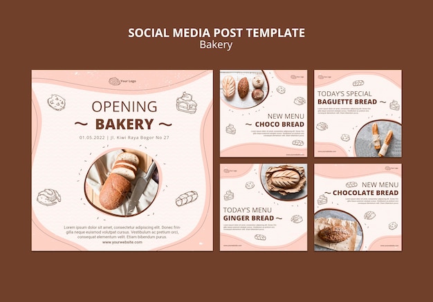 PSD instagram posts collection for bakery shop business