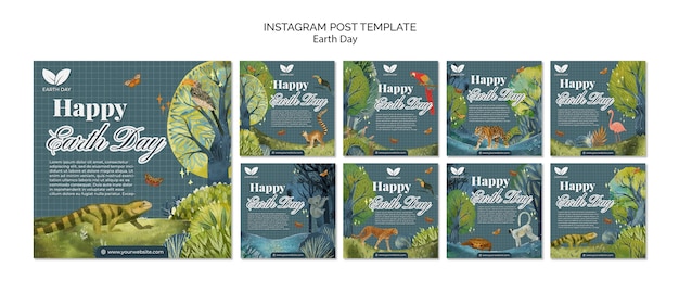 PSD raccolta di post di instagram per la celebrazione della giornata della terra